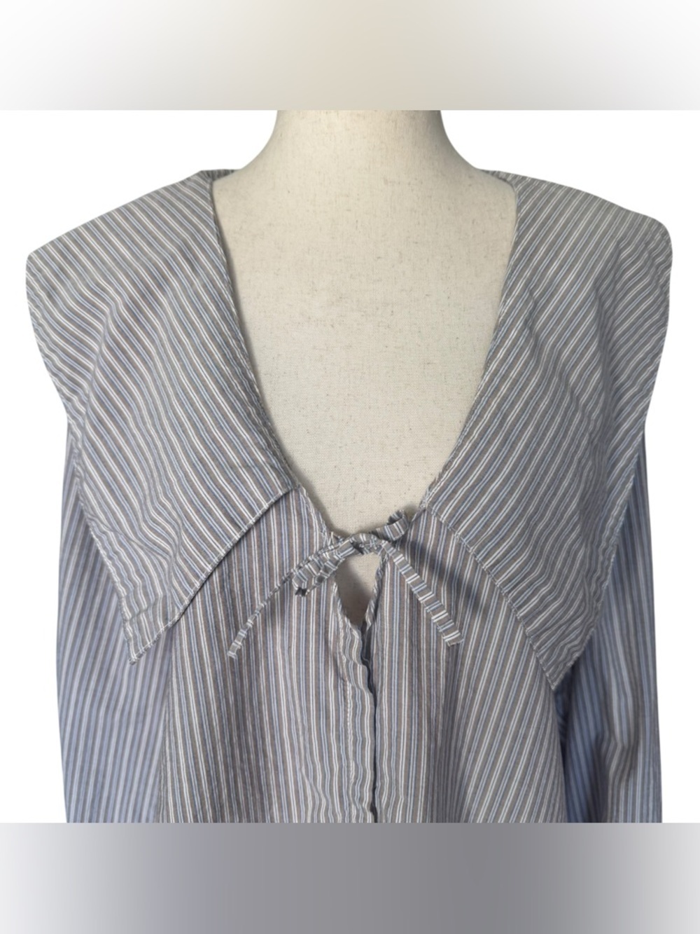 Deiji Studios Collared Tie Shirt in Seas Stripe Size Large - Picture 3 of 14